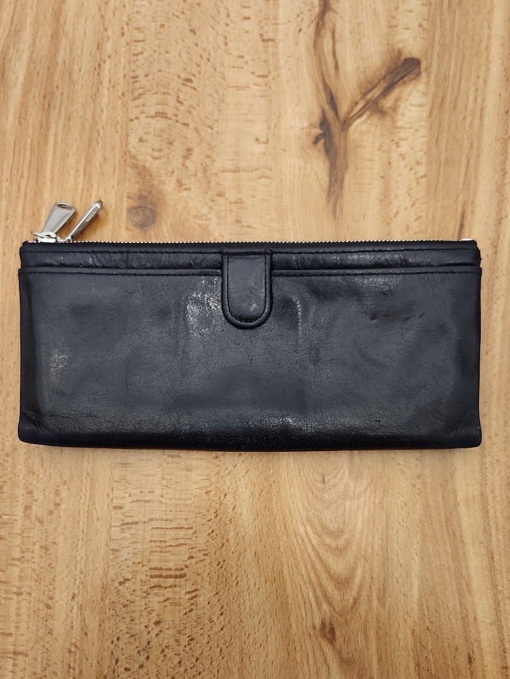 HOBO International Black Leather Clutch Wallet Purse Zippered Pocket Book